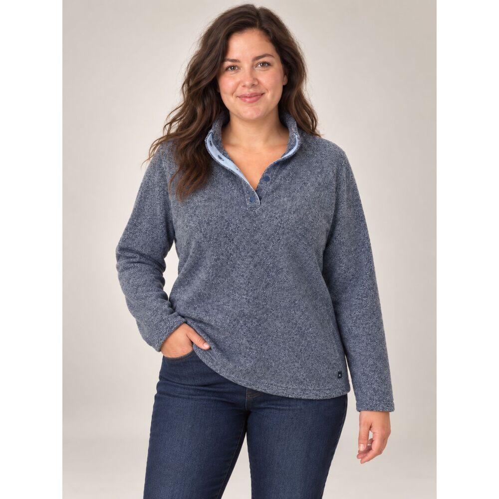 Eddie Bauer Women XL Blue Coral Fleece Pullover Sweater Mock Neck Pockets